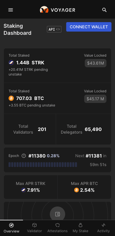 The same staking dashboard on mobile